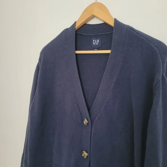 GAP Women's Navy Blue Knit Sweater Cardigan 100% Cotton Size M - Picture 4 of 10